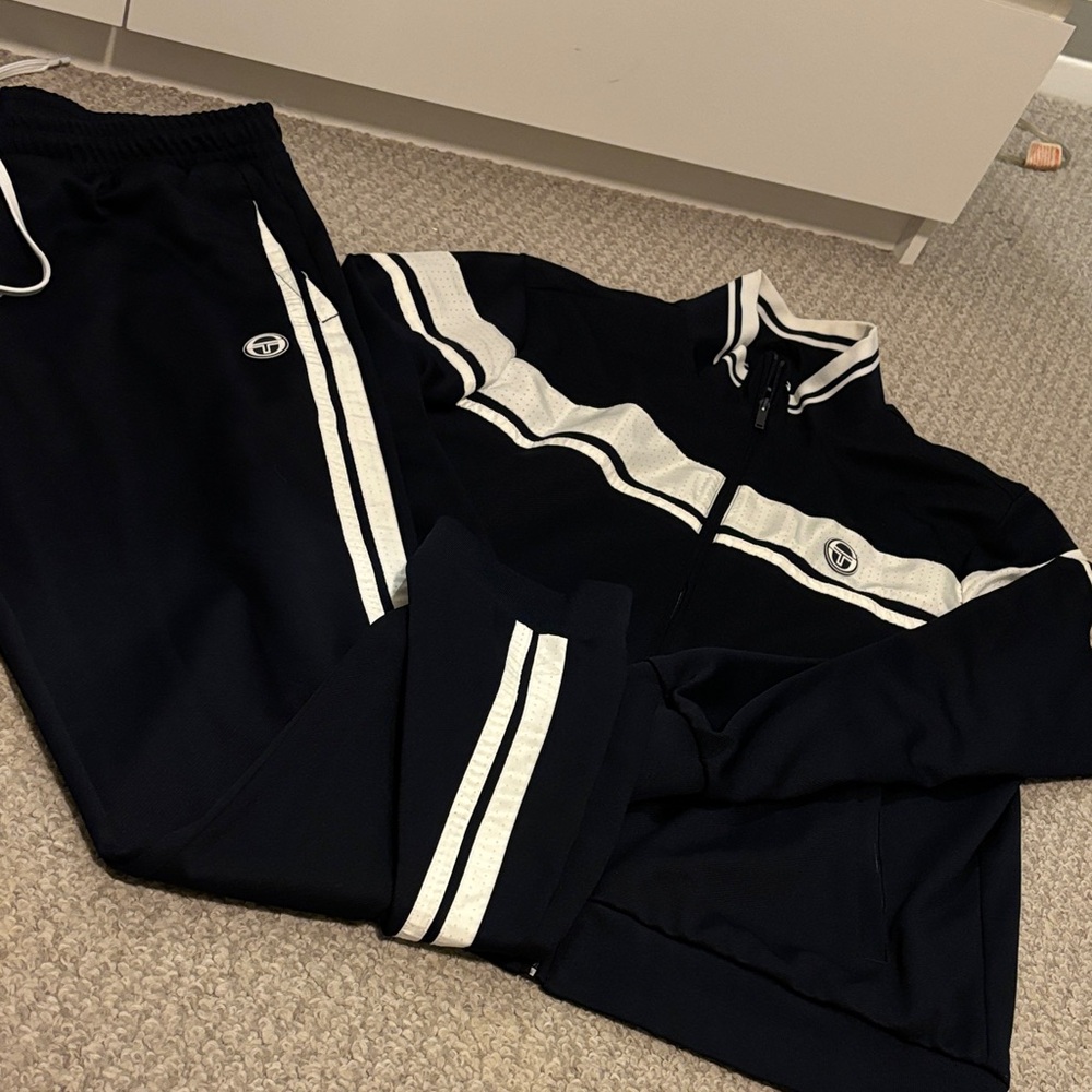 Sergio Tacchini Navy and White Retro Track Jacket & Pants Set
